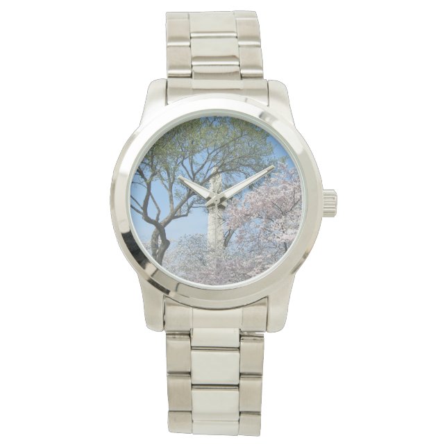さくらんぼの花とワシントンのモニュメント 腕時計 (正面)