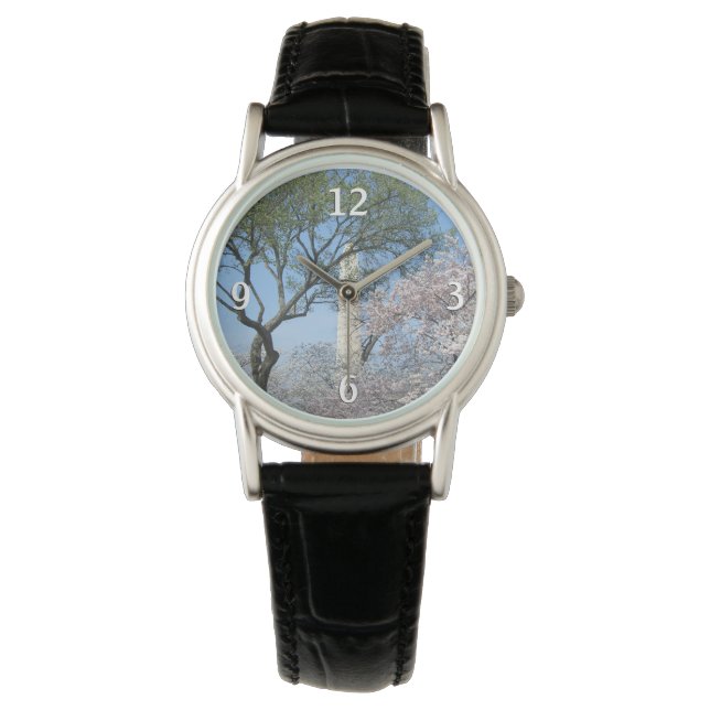さくらんぼの花とワシントンのモニュメント 腕時計 (正面)