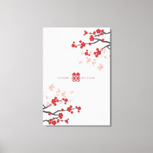 さくらんぼの花と二重の幸福中国の結婚の キャンバスプリント
