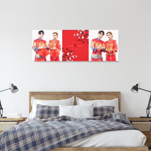 さくらんぼの花と二重の幸福中国の結婚の キャンバスプリント (インサイチュ (寝室))