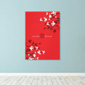 さくらんぼの花と二重の幸福中国の結婚の キャンバスプリント (インサイチュ (ウッドフロア))