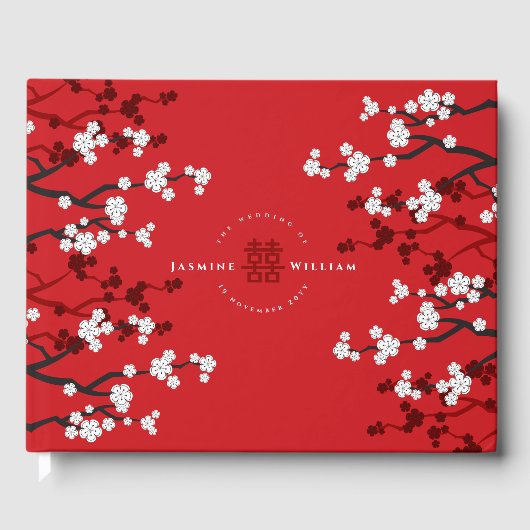 さくらんぼの花と二重の幸福中国の結婚の ゲストブック (正面)