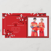 さくらんぼの花と二重の幸福中国の結婚の サンキューカード (正面/裏面)