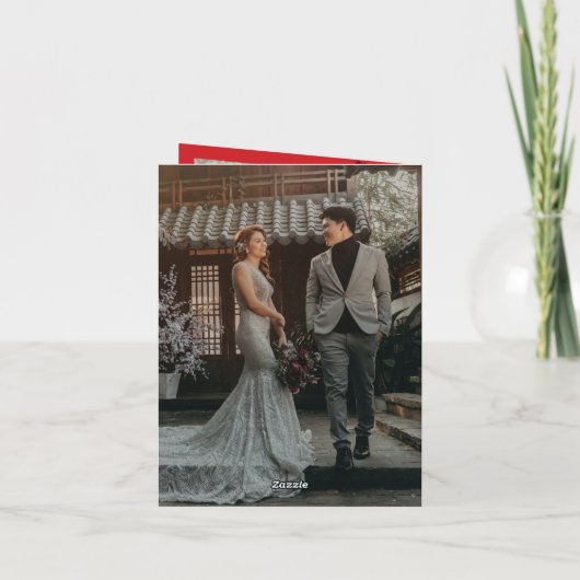 さくらんぼの花と二重の幸福中国の結婚の サンキューカード (裏面)