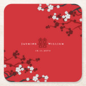 さくらんぼの花と二重の幸福中国の結婚の スクエアペーパーコースター (正面)