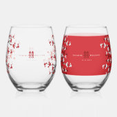 さくらんぼの花と二重の幸福中国の結婚の ステムなしワイングラス (正面)