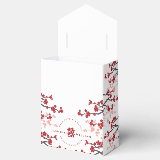 さくらんぼの花と二重の幸福中国の結婚の フェイバーボックス (オープン)