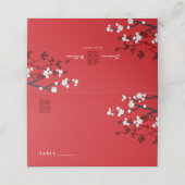 さくらんぼの花と二重の幸福中国の結婚の プレイスカード (外部開封)