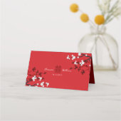 さくらんぼの花と二重の幸福中国の結婚の プレイスカード (裏面)