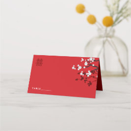 さくらんぼの花と二重の幸福中国の結婚の プレイスカード