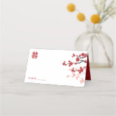 さくらんぼの花と二重の幸福中国の結婚の プレイスカード (正面)