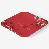 さくらんぼの花と二重の幸福中国の結婚の ペーパープレート (傾斜あり)