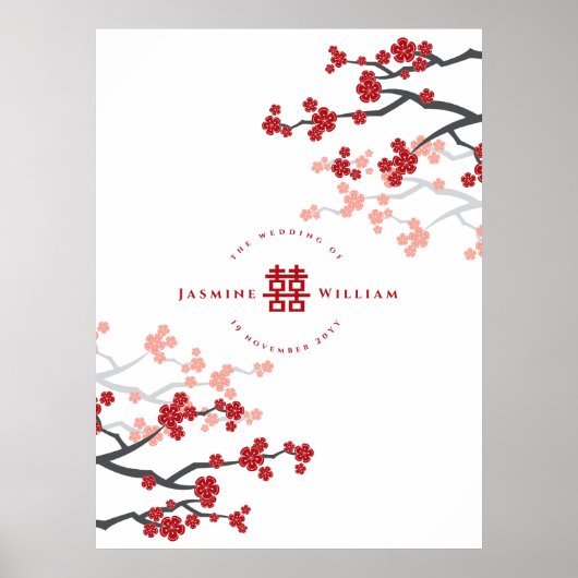 さくらんぼの花と二重の幸福中国の結婚の ポスター (正面)