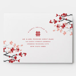 さくらんぼの花と二重の幸福中国の結婚の 封筒