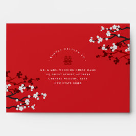 さくらんぼの花と二重の幸福中国の結婚の 封筒