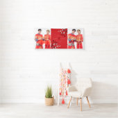 さくらんぼの花と二重の幸福中国の結婚の 横断幕 (インサイチュ)