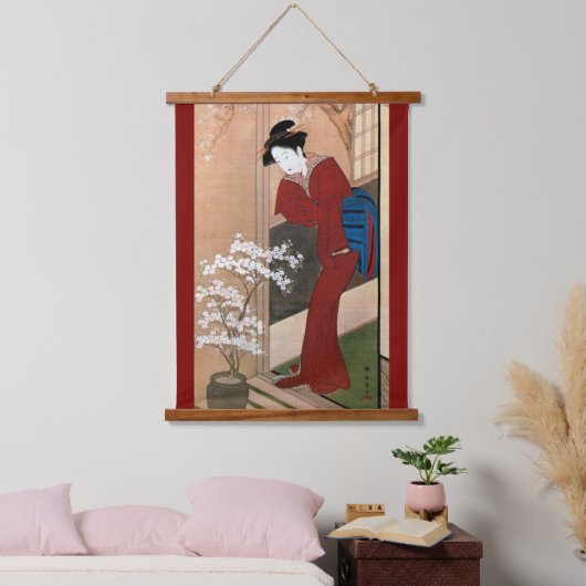 さくらんぼの花と女性、春正 吊り下げ型タペストリー (寝室)