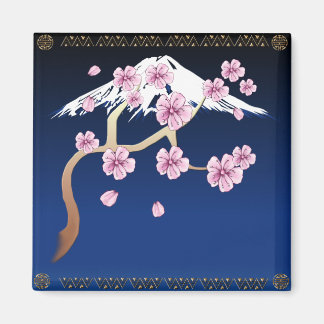 さくらんぼの花と富士山の磁石 マグネット
