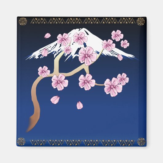 さくらんぼの花と富士山の磁石 マグネット (正面)