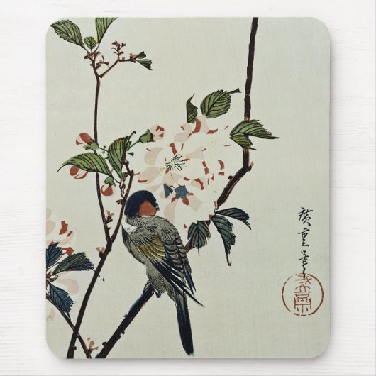 さくらんぼの花と小鳥 マウスパッド (正面)