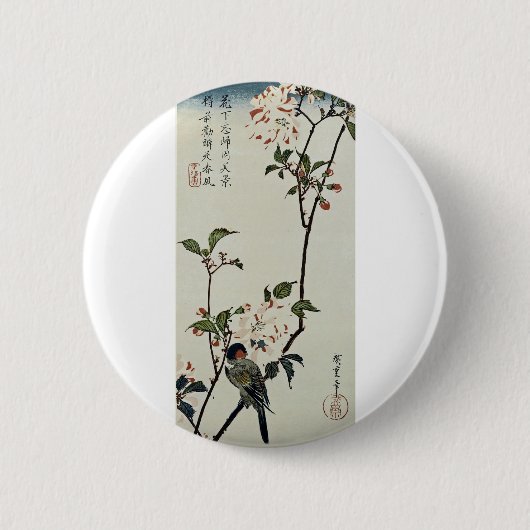 さくらんぼの花と小鳥 缶バッジ (正面)