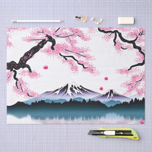 さくらんぼの花と山の切り離 薄葉紙 (クラフト)