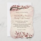 さくらんぼの花と愛の鳥の結婚式の招待 招待状 (裏面)