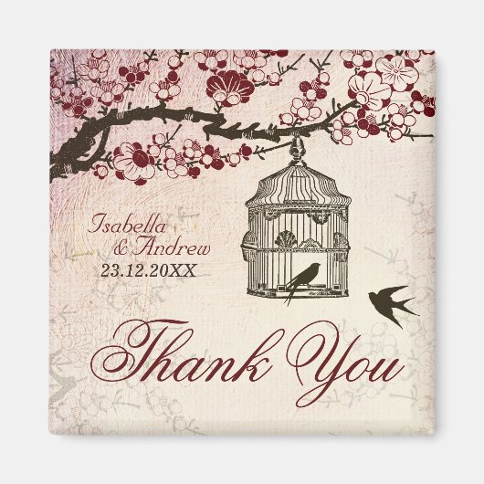 さくらんぼの花と愛の鳥 マグネット (正面)