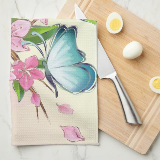 さくらんぼの花と蝶アメリカのMoJoキット キッチンタオル (四つ折り)