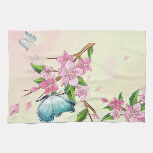 さくらんぼの花と蝶アメリカのMoJoキット キッチンタオル (横)