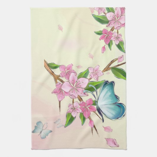 さくらんぼの花と蝶アメリカのMoJoキット キッチンタオル (縦)