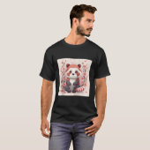 さくらんぼの花と赤いパンダBaに最適なペア Tシャツ (正面フル)