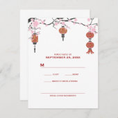 さくらんぼの花と赤いランタン| RSVPカード (正面/裏面)