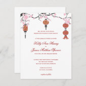 さくらんぼの花と赤い提灯 | ウェディングカード 招待状 (正面/裏面)