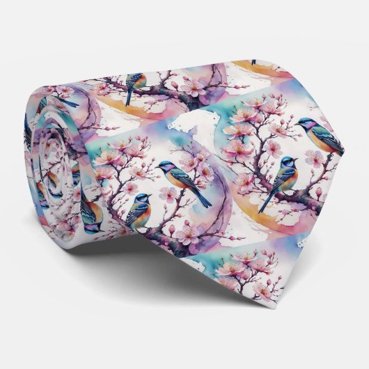 さくらんぼの花と鳥のネクタイ日本のネクタイ ネクタイ (ロール)