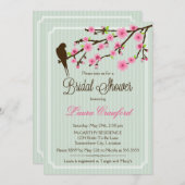 さくらんぼの花と鳥のブライダルシャワーへの招待 招待状 (正面/裏面)