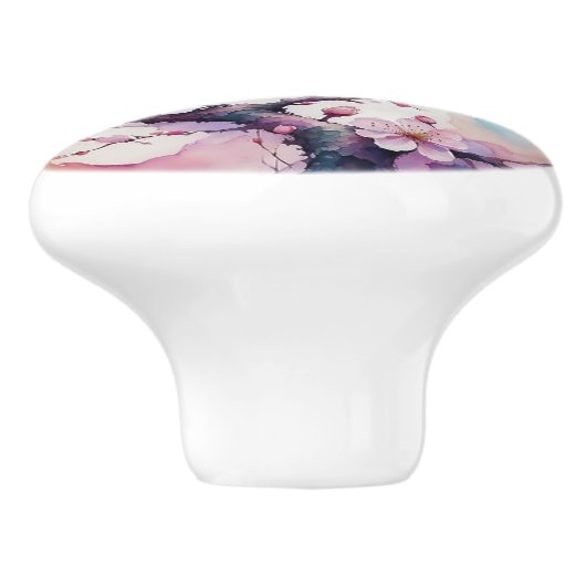 さくらんぼの花と鳥の結日本のび セラミックノブ (側面)