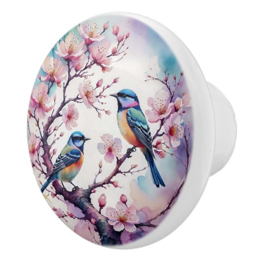 さくらんぼの花と鳥の結日本のび セラミックノブ (右)