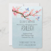さくらんぼの花と鳥の誕生日 招待状 (正面)