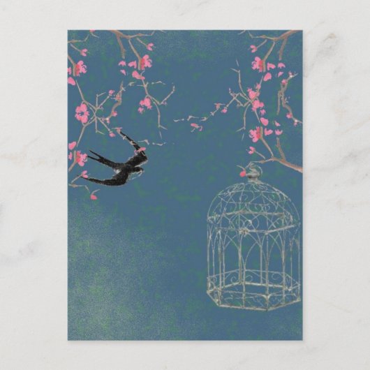 さくらんぼの花と鳥はがきユニーク。 ポストカード (正面)