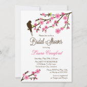 さくらんぼの花と鳥ブライダルシャワー 招待状 (正面)