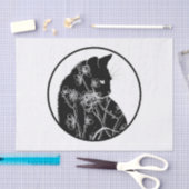 さくらんぼの花と黒猫の花柄 薄葉紙 (クラフト)