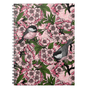 さくらんぼの花と《鳥》アメリカゴガラのピンク ノートブック