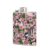 さくらんぼの花と《鳥》アメリカゴガラのピンク フラスク (左)