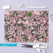 さくらんぼの花と《鳥》アメリカゴガラのピンク 薄葉紙 (クラフト)