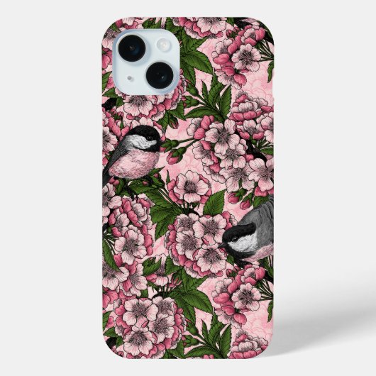 さくらんぼの花と《鳥》アメリカゴガラのピンク Case-Mate iPhoneケース (裏面)