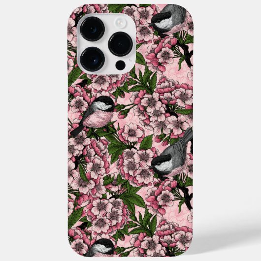 さくらんぼの花と《鳥》アメリカゴガラのピンク Case-Mate iPhoneケース (裏面)