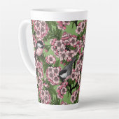 さくらんぼの花と《鳥》アメリカゴガラの緑 カフェラテマグ (左アングル)