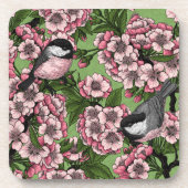 さくらんぼの花と《鳥》アメリカゴガラの緑 コースター (正面)