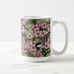 さくらんぼの花と《鳥》アメリカゴガラの緑 コーヒーマグカップ